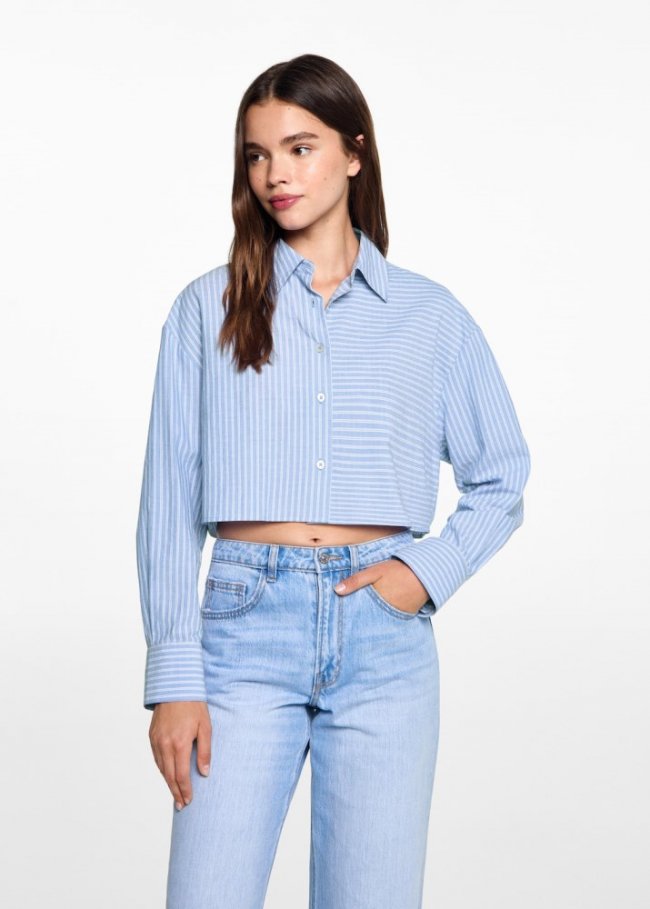 Mango Camisa rayas combinadas - Azul celeste