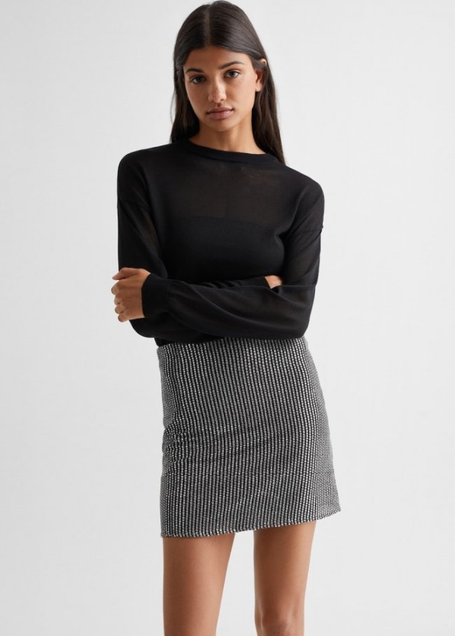 Mango Falda brillante lentejuelas - Negro