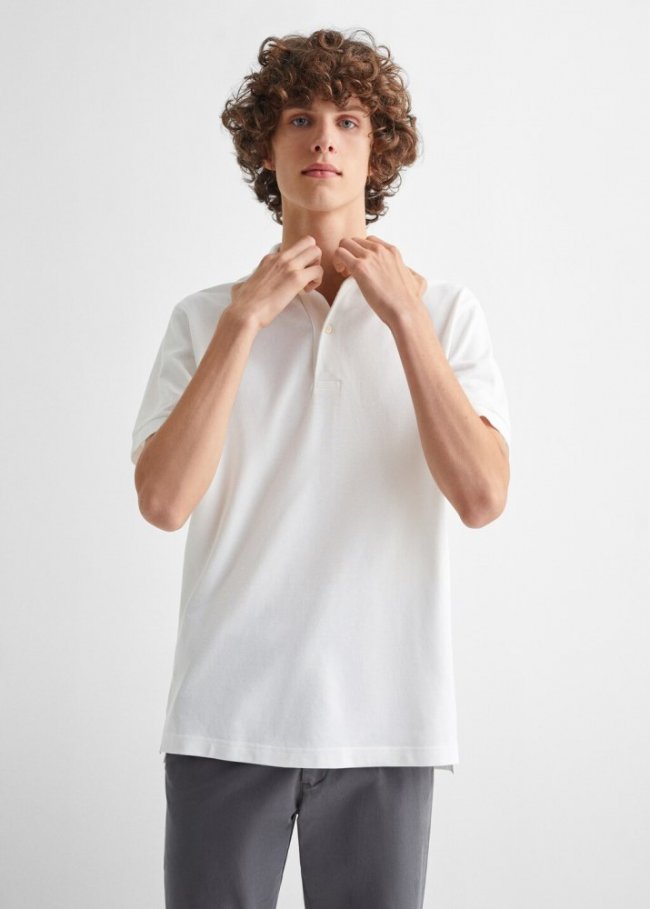 Mango Polo manga corta algodón - Blanco roto