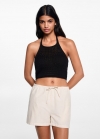 Mango Top crochet cuello halter - Negro
