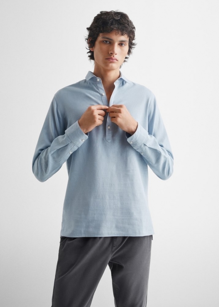 Mango Camisa lino botones - Azul
