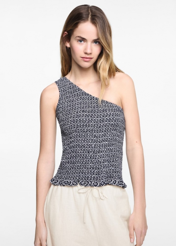 Mango Top asimétrico fruncido - Azul marino oscuro