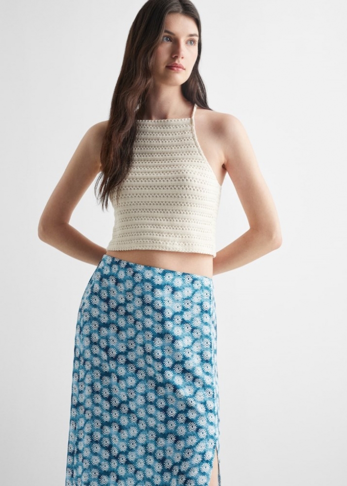 Mango Falda larga estampada abertura - Verde pastel
