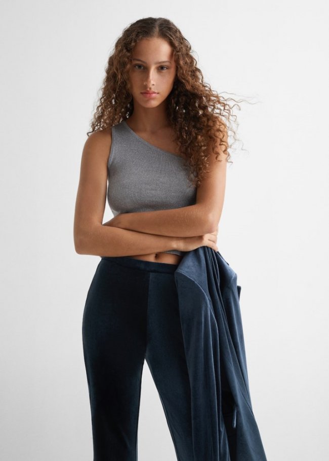 Mango Pantalón recto terciopelo - Azul marino oscuro
