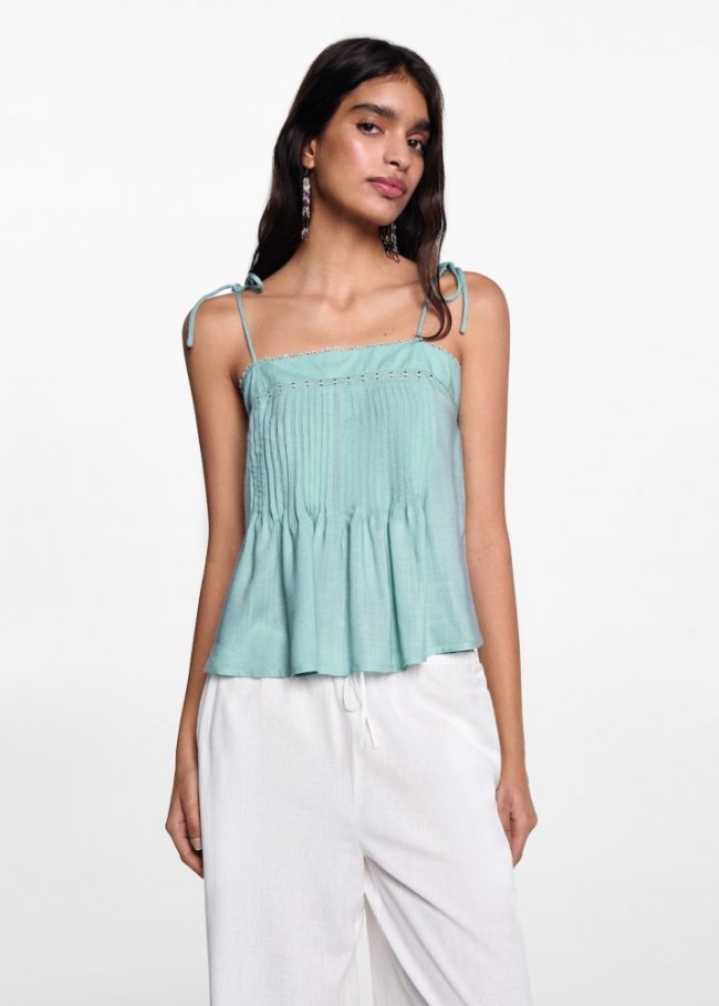 Mango Top tirantes fruncido - Verde pastel