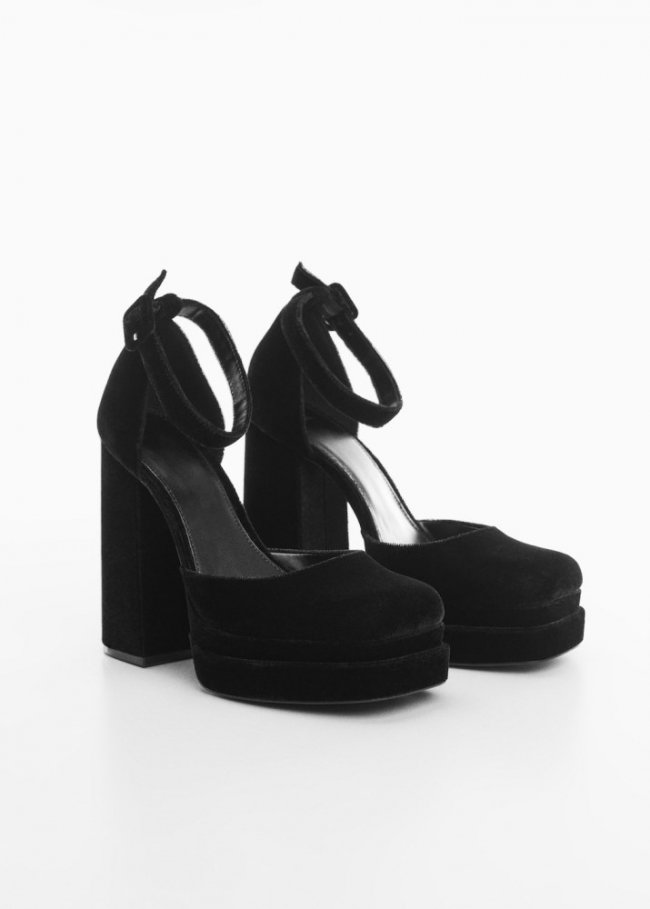 Mango Zapato tacón terciopelo - Negro
