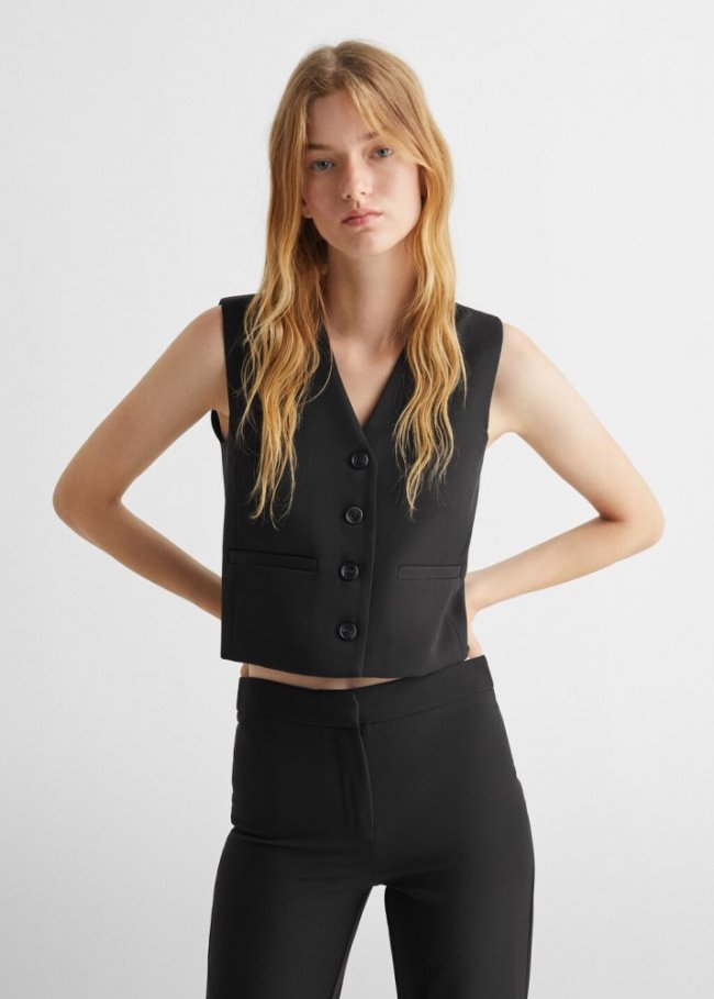 Mango Chaleco traje botones - Negro