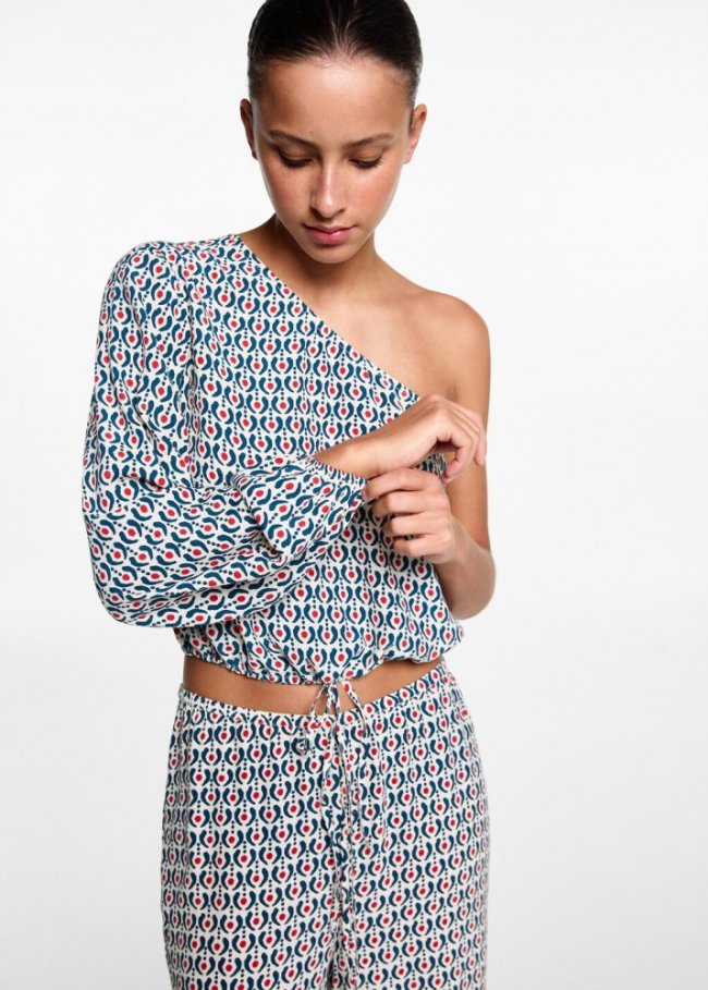 Mango Blusa asimétrica estampada - Crudo