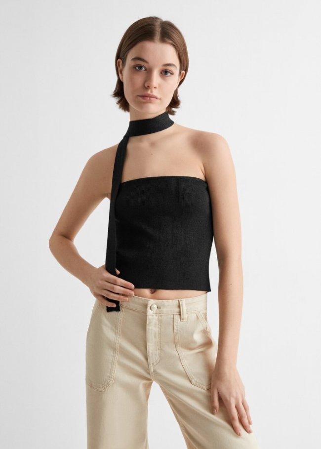 Mango Top bandeau brillante - Negro