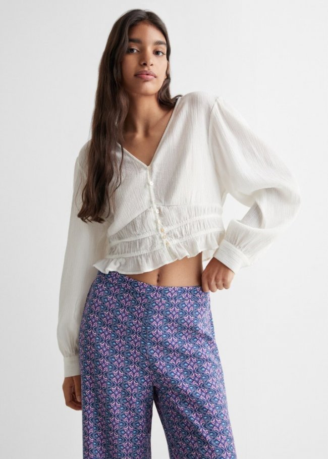 Mango Pantalón recto estampado - Azul marino oscuro