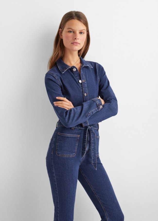 Mango Mono vaquero botones - Azul medio