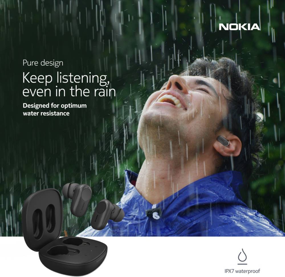Nokia T3110 Hybrid Active Noise Cancellation Bluetooth Headset (Charcoal Black, True Wireless)