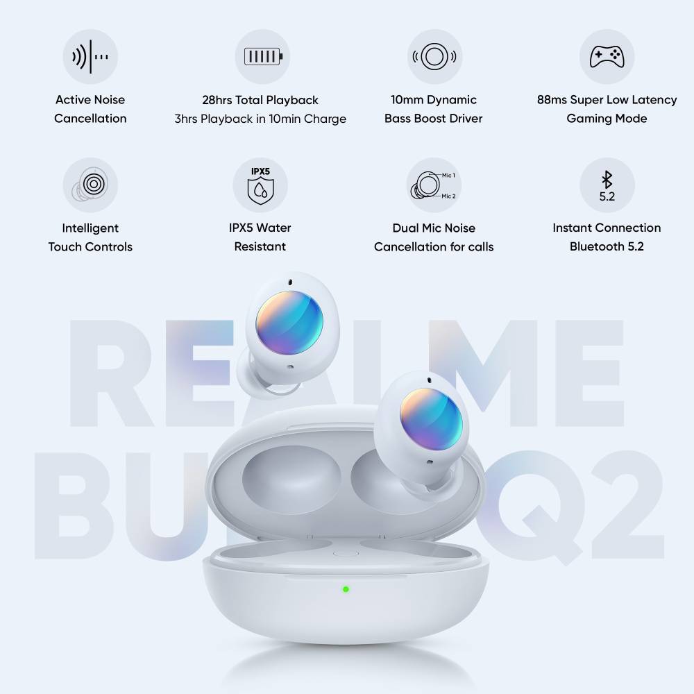 realme Buds Q2 with Active Noise Cancellation Bluetooth Headset (Grey, In the Ear)