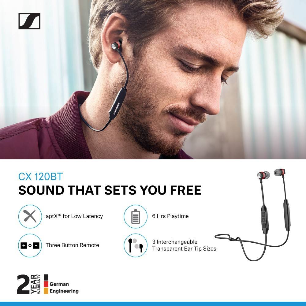 Sennheiser CX 120BT Bluetooth Headset (Black, Maroon, In the Ear)