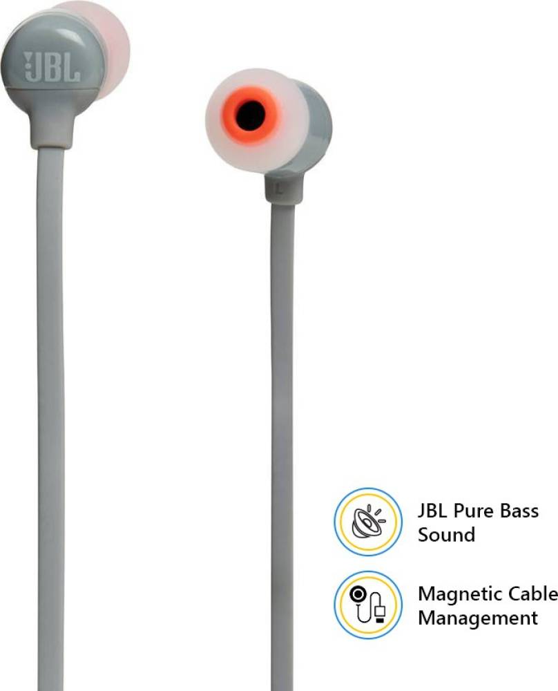 JBL T110BT Wireless Pure Bass Bluetooth Headset (Grey, In the Ear)