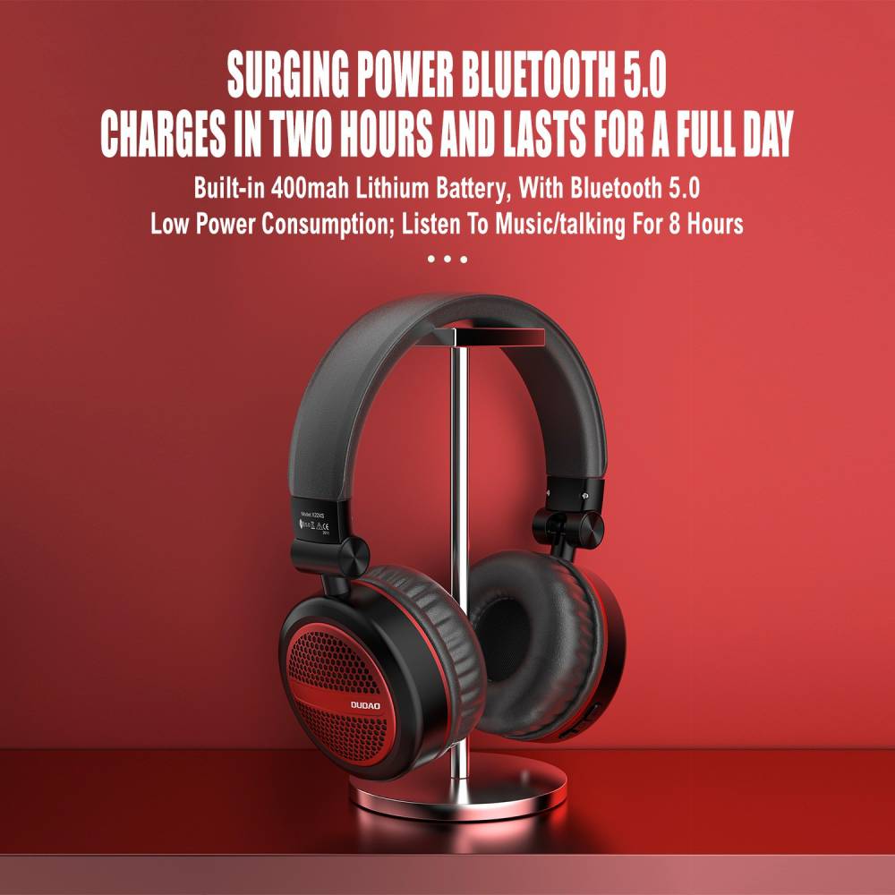 DUDAO Over Ear Wireless Headphone, HiFi Stereo Bass Bluetooth Headset (Red, Black, On the Ear)
