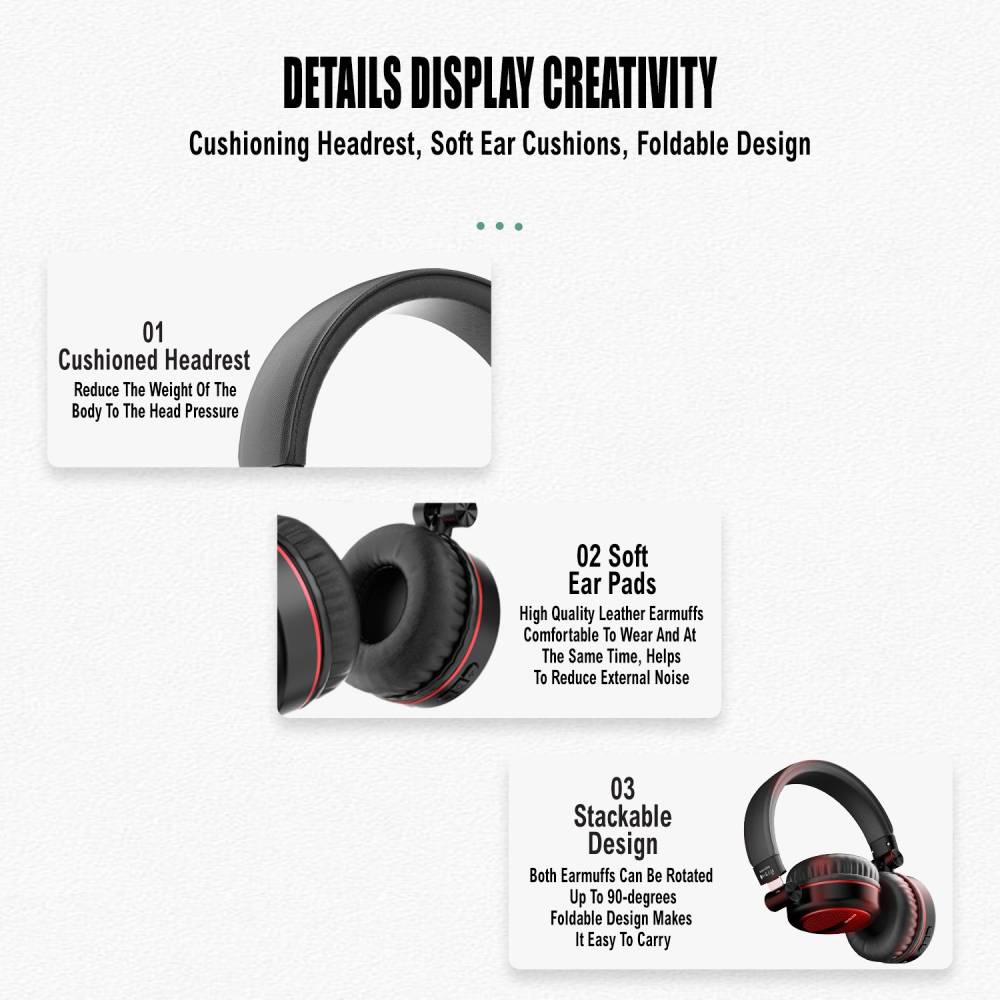 DUDAO Over Ear Wireless Headphone, HiFi Stereo Bass Bluetooth Headset (Red, Black, On the Ear)