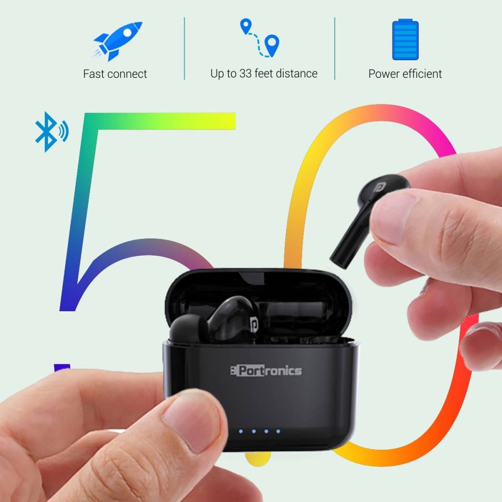 Portronics Harmonics Twins 33, POR-1174 Bluetooth Headset (Black, True Wireless)