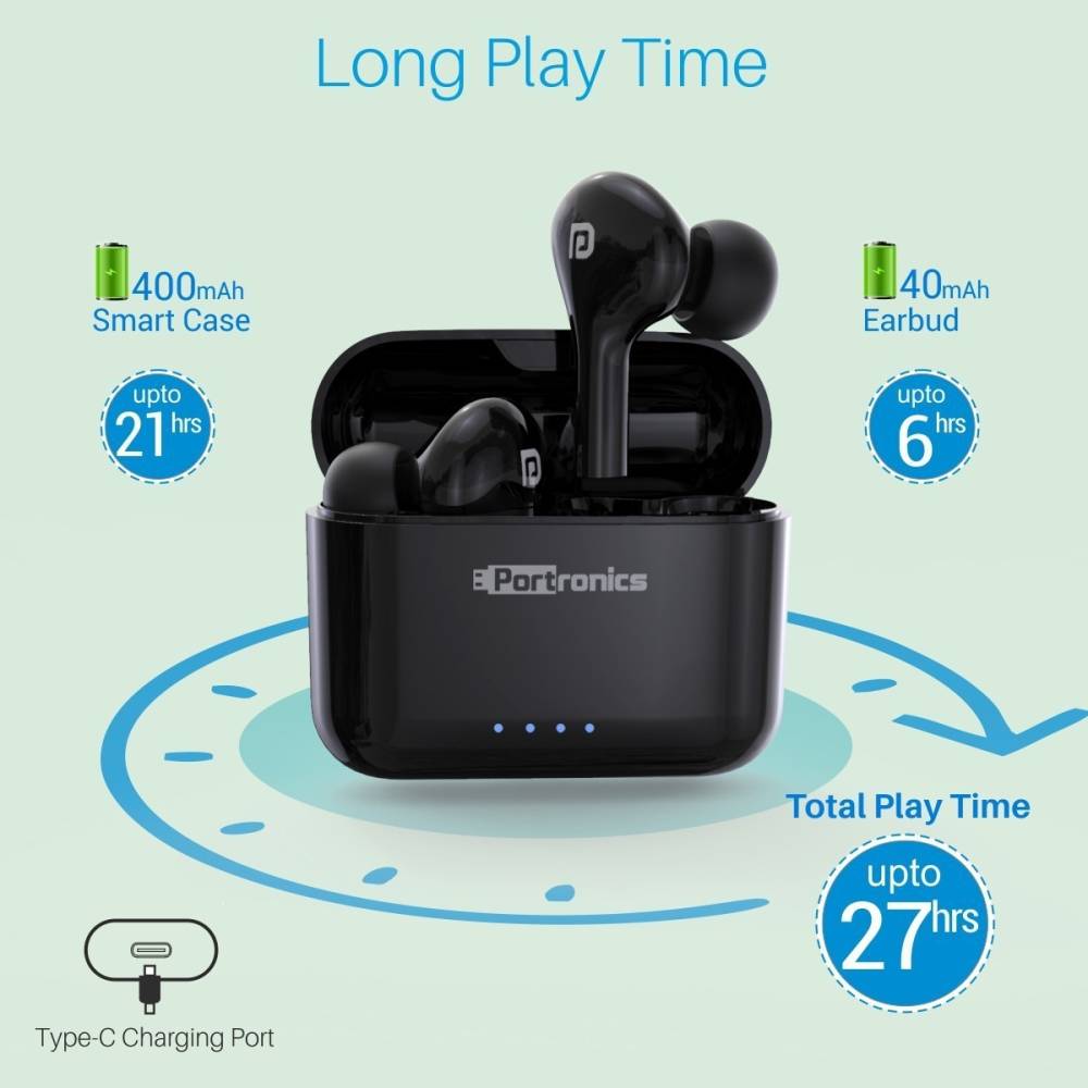 Portronics Harmonics Twins 33, POR-1174 Bluetooth Headset (Black, True Wireless)