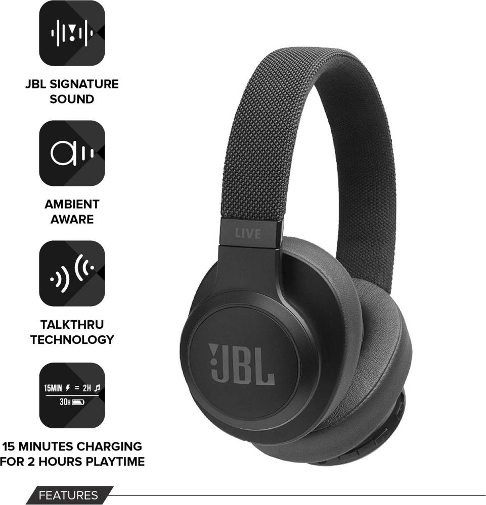 JBL Live 500BT Voice Enabled Bluetooth Headset (Black, On the Ear)