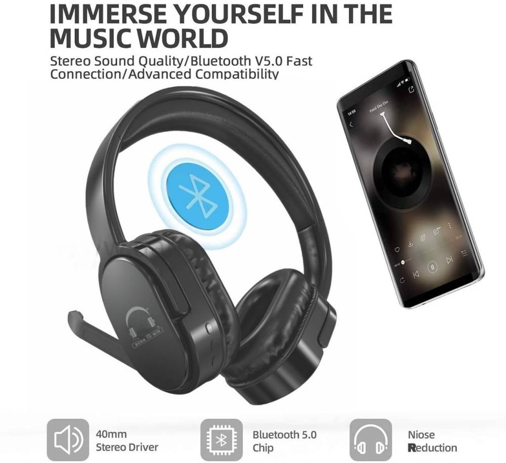Meyaar Pilot Series Bluetooth Headphones With High Bass & Boom Mic Bluetooth, Wired Gaming Headset (Metal Black, On the Ear)