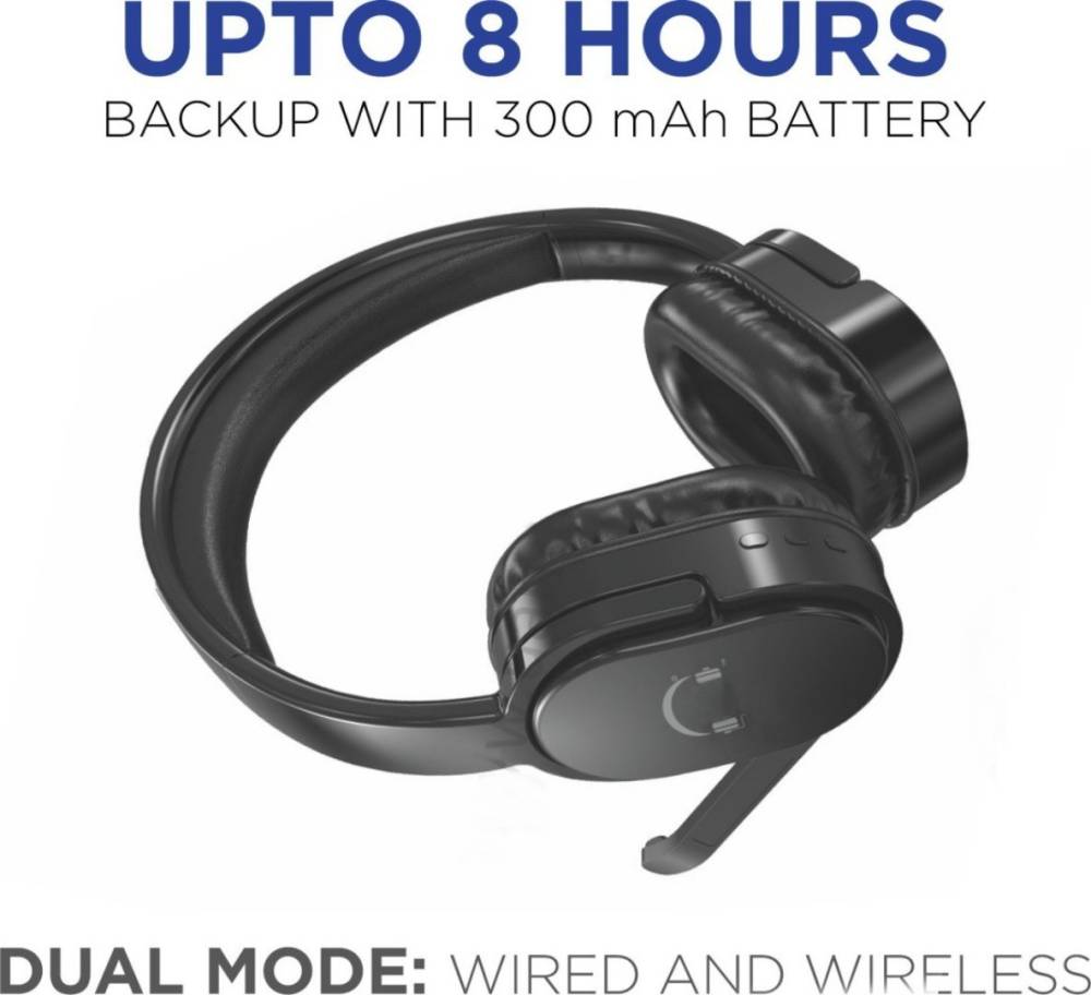 Meyaar Pilot Series Bluetooth Headphones With High Bass & Boom Mic Bluetooth, Wired Gaming Headset (Metal Black, On the Ear)