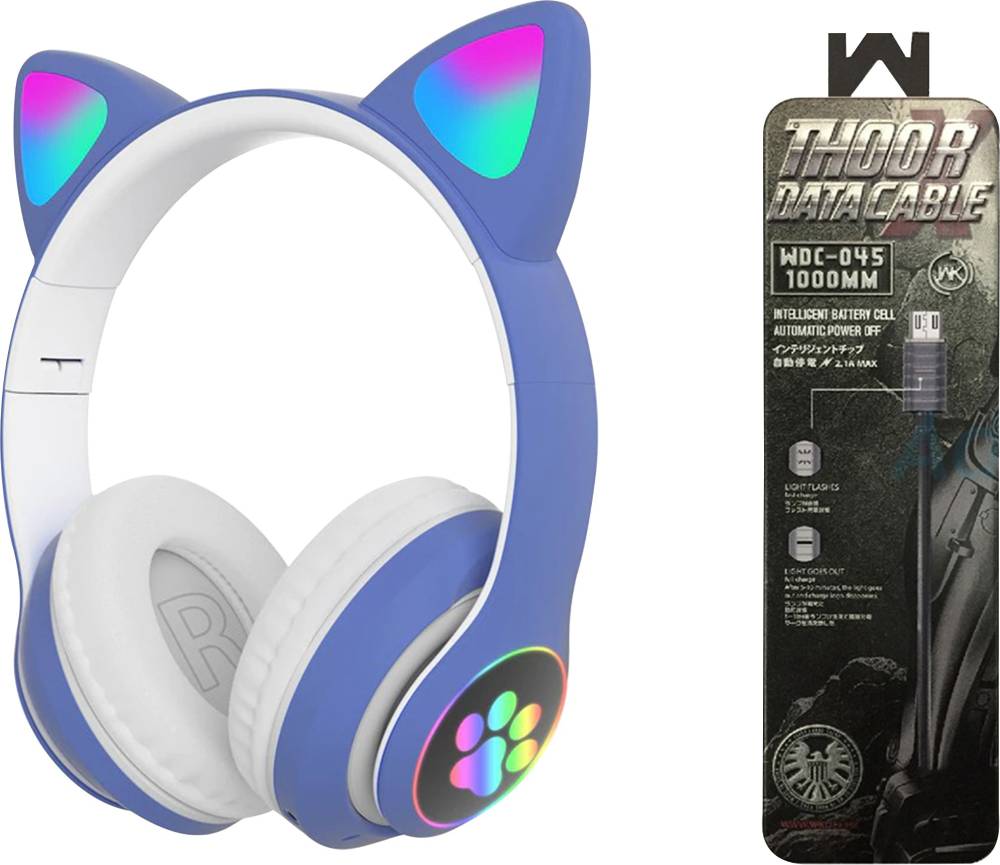 Wk Life Kids Headphones Wireless, Girls/Boys Cat Ear Bluetooth Bluetooth Headset (Blue, On the Ear)