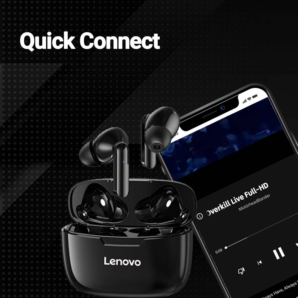 Lenovo XT90_BLACK Bluetooth Headset (Black, True Wireless)