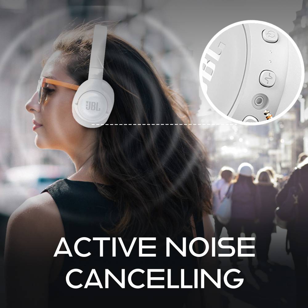 JBL Tune 750BTNC Active Noise Cancelling Bluetooth Headset (White, On the Ear)