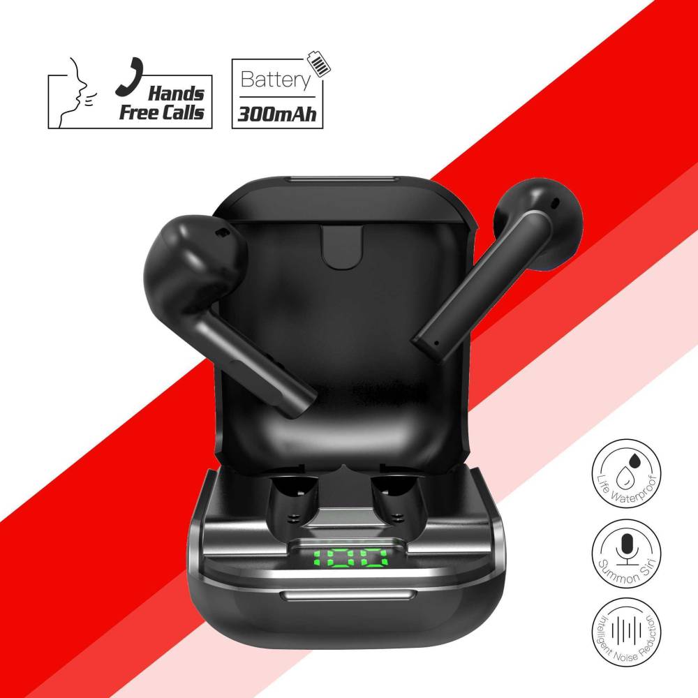 MAXOBULL Black Tune pods with diplay battery Bluetooth Headset (Black, In the Ear)