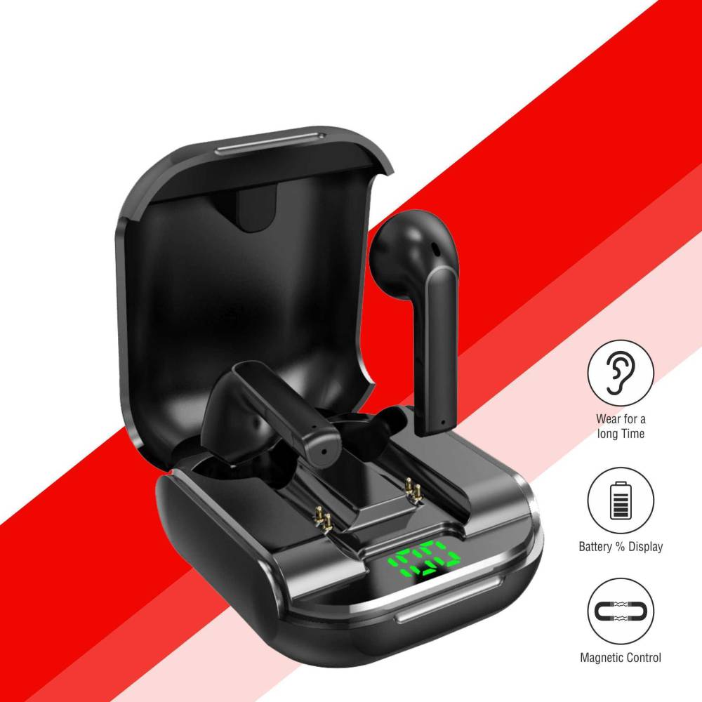 MAXOBULL Black Tune pods with diplay battery Bluetooth Headset (Black, In the Ear)