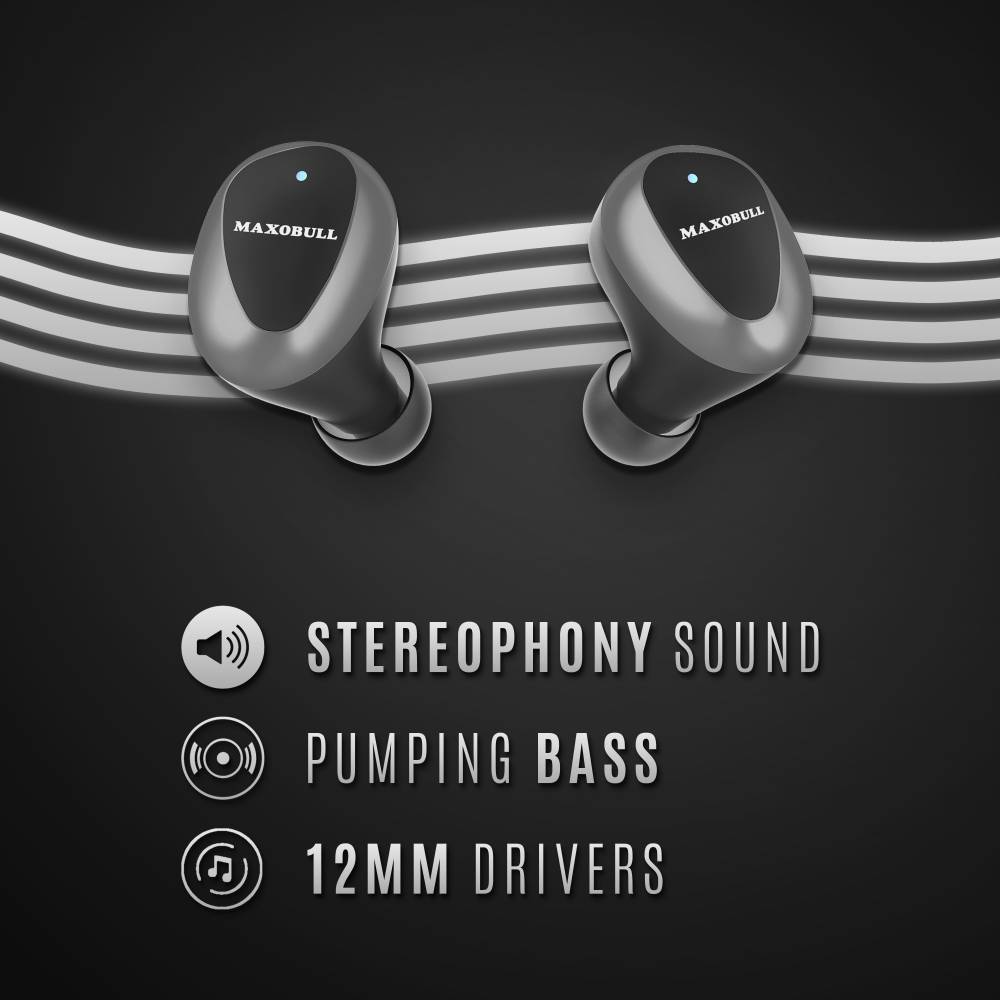 MAXOBULL flypods Super grey bluetooth headphone ipx 5.0 wireless earbuds Bluetooth Headset (Super Grey, In the Ear)