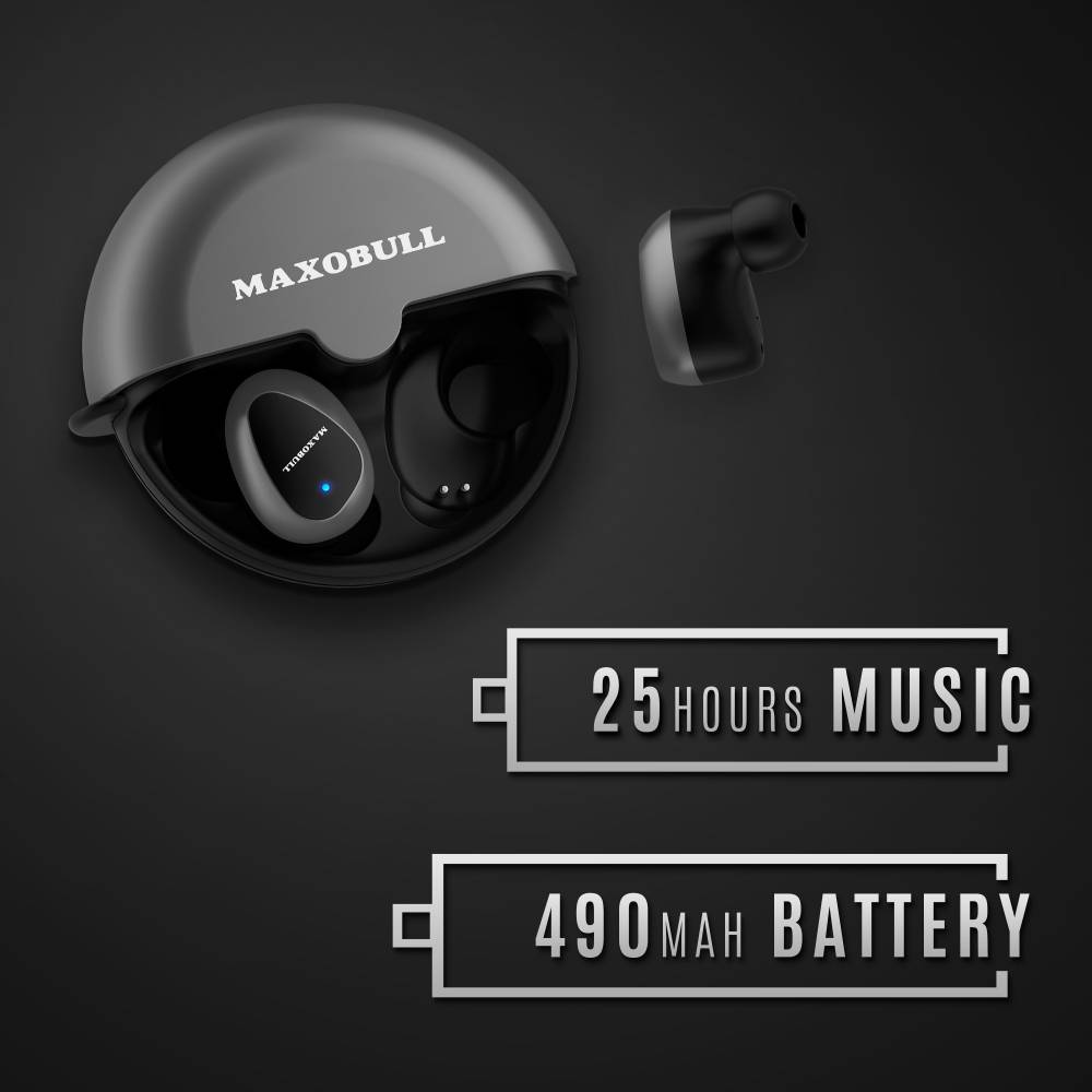 MAXOBULL flypods Super grey bluetooth headphone ipx 5.0 wireless earbuds Bluetooth Headset (Super Grey, In the Ear)