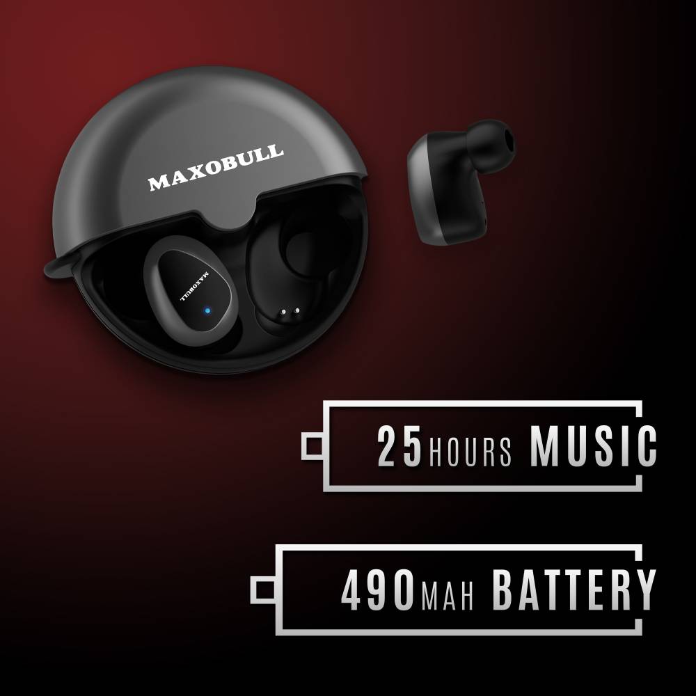 MAXOBULL flypods Super grey bluetooth headphone ipx 5.0 wireless earbuds Bluetooth Headset (Super Grey, In the Ear)