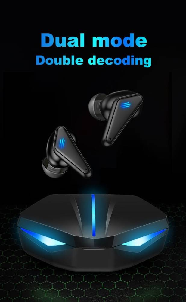 fiado Alien Design Gaming TWS EarPods Low-Latency wireless Bluetooth Gaming Headset (Black, True Wireless)