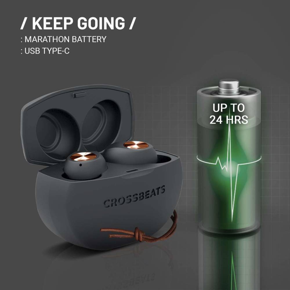 CrossBeats PEBBLE ASH GREY Bluetooth Headset (ASH GREY, True Wireless)