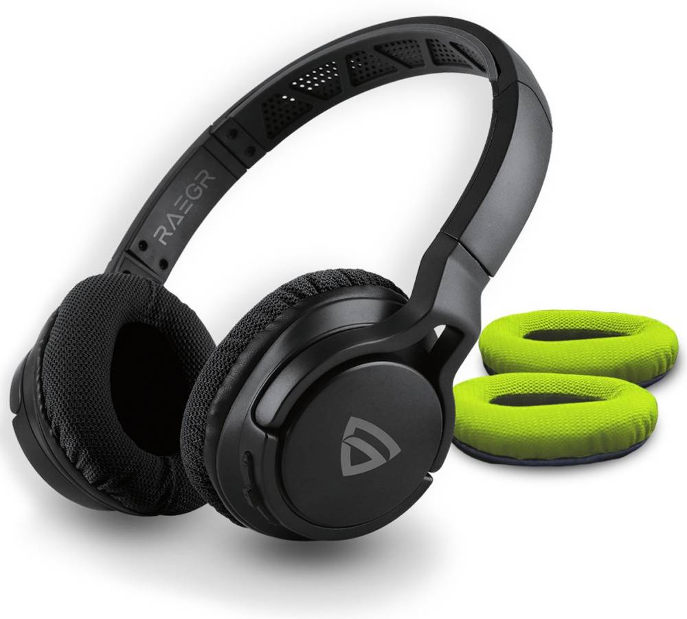 RAEGR AirBeats 500 Wireless Headphones Bluetooth Headset (Black/Green, On the Ear)
