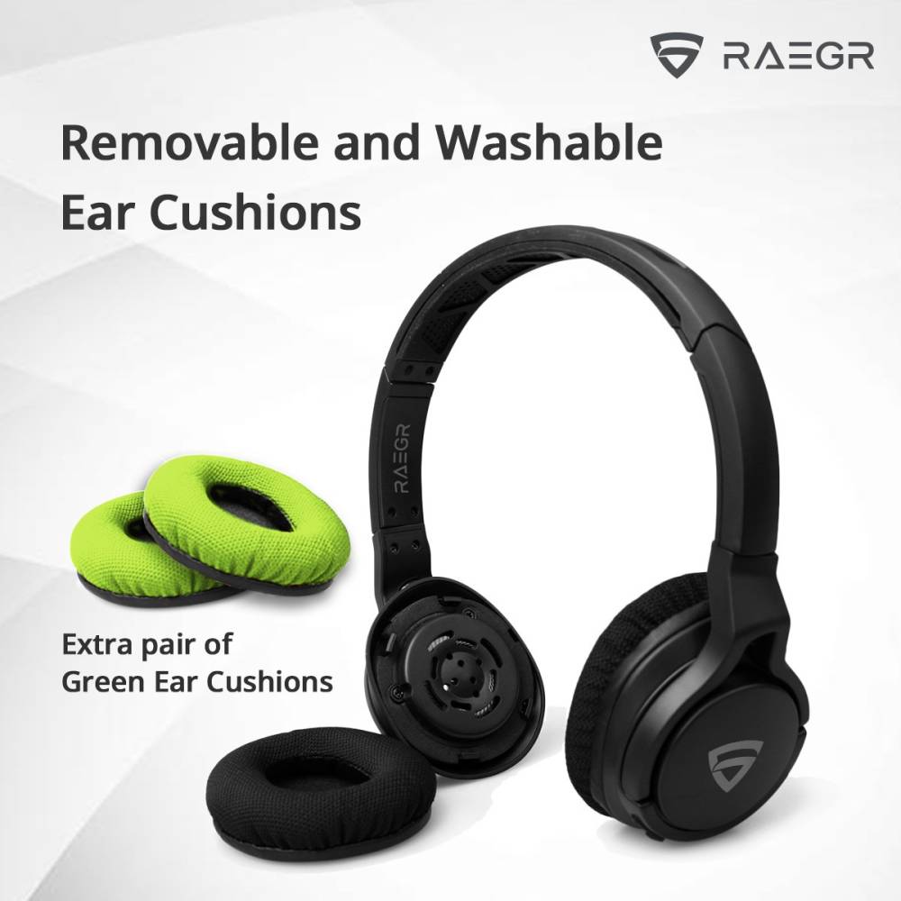 RAEGR AirBeats 500 Wireless Headphones Bluetooth Headset (Black/Green, On the Ear)