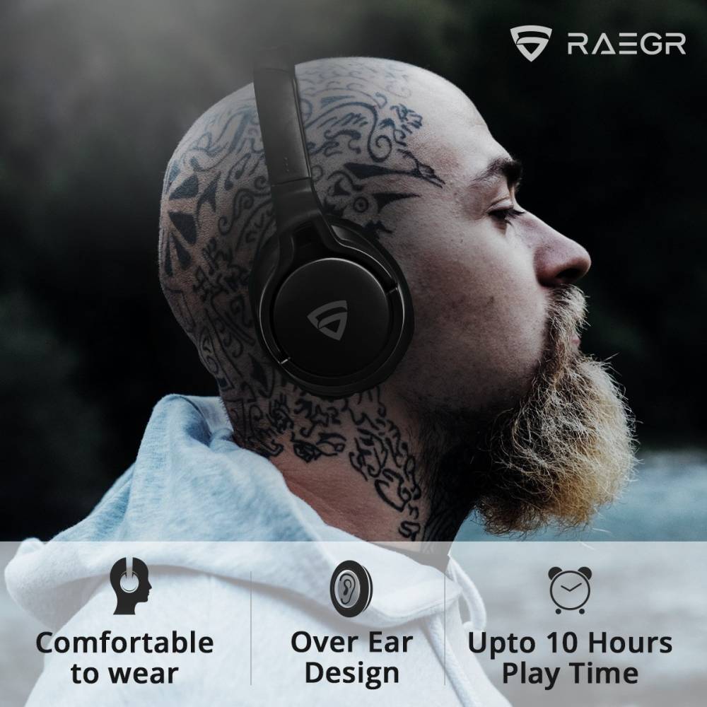 RAEGR AirBeats 500 Wireless Headphones Bluetooth Headset (Black/Green, On the Ear)