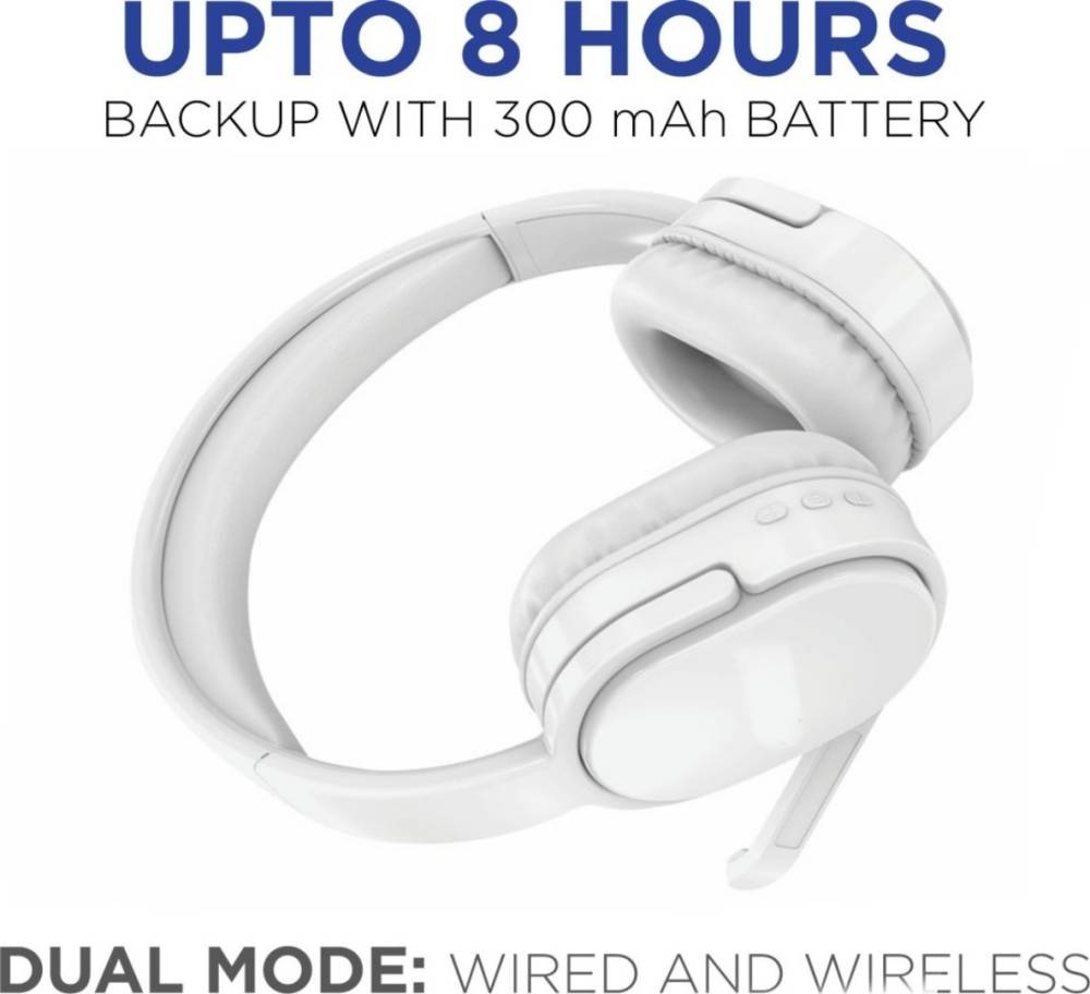 Meyaar Pilot Series Bluetooth Headphones With High Bass & Boom Mic Bluetooth, Wired Gaming Headset (White, On the Ear)