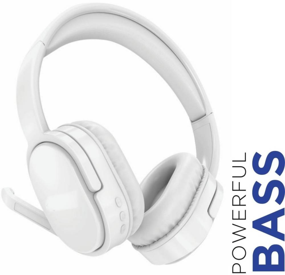 Meyaar Pilot Series Bluetooth Headphones With High Bass & Boom Mic Bluetooth, Wired Gaming Headset (White, On the Ear)