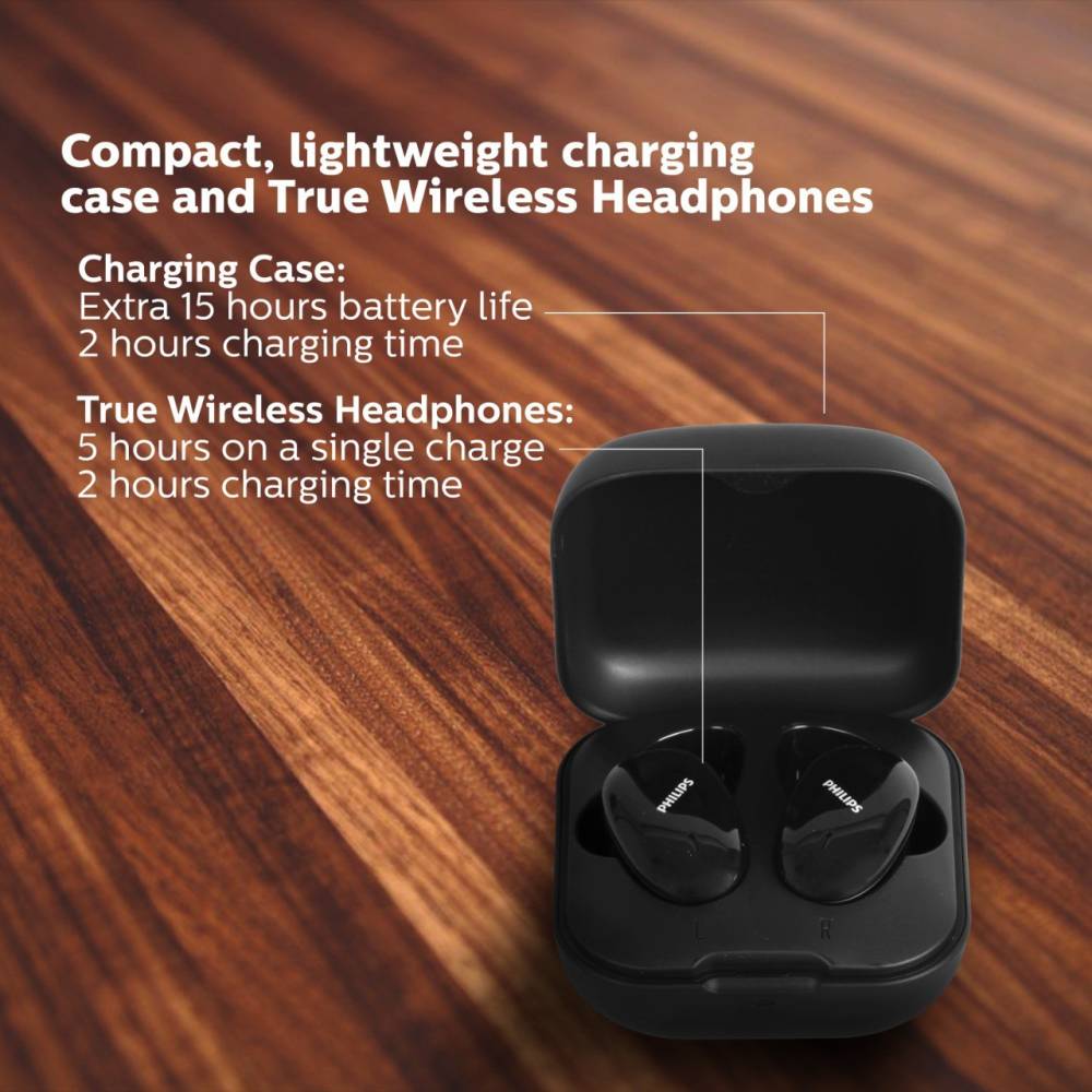 PHILIPS TAT4205BK (TWS) with IPX5 Splash-Proof Design Bluetooth Headset (Black, True Wireless)