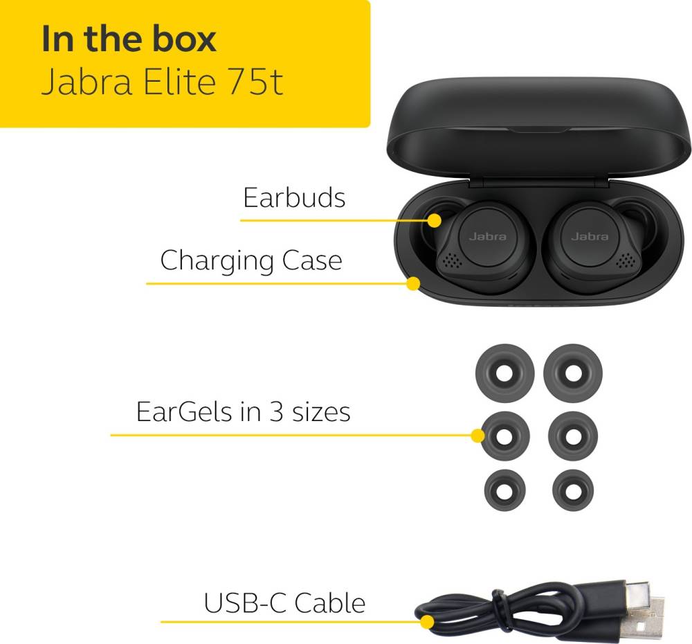 Jabra Elite 75t With Active Noise Cancellation enabled Bluetooth Headset (Black, True Wireless)