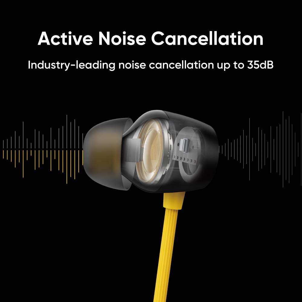 realme Buds Wireless Pro with Active Noise Cancellation (ANC) Bluetooth Headset (Yellow, In the Ear)