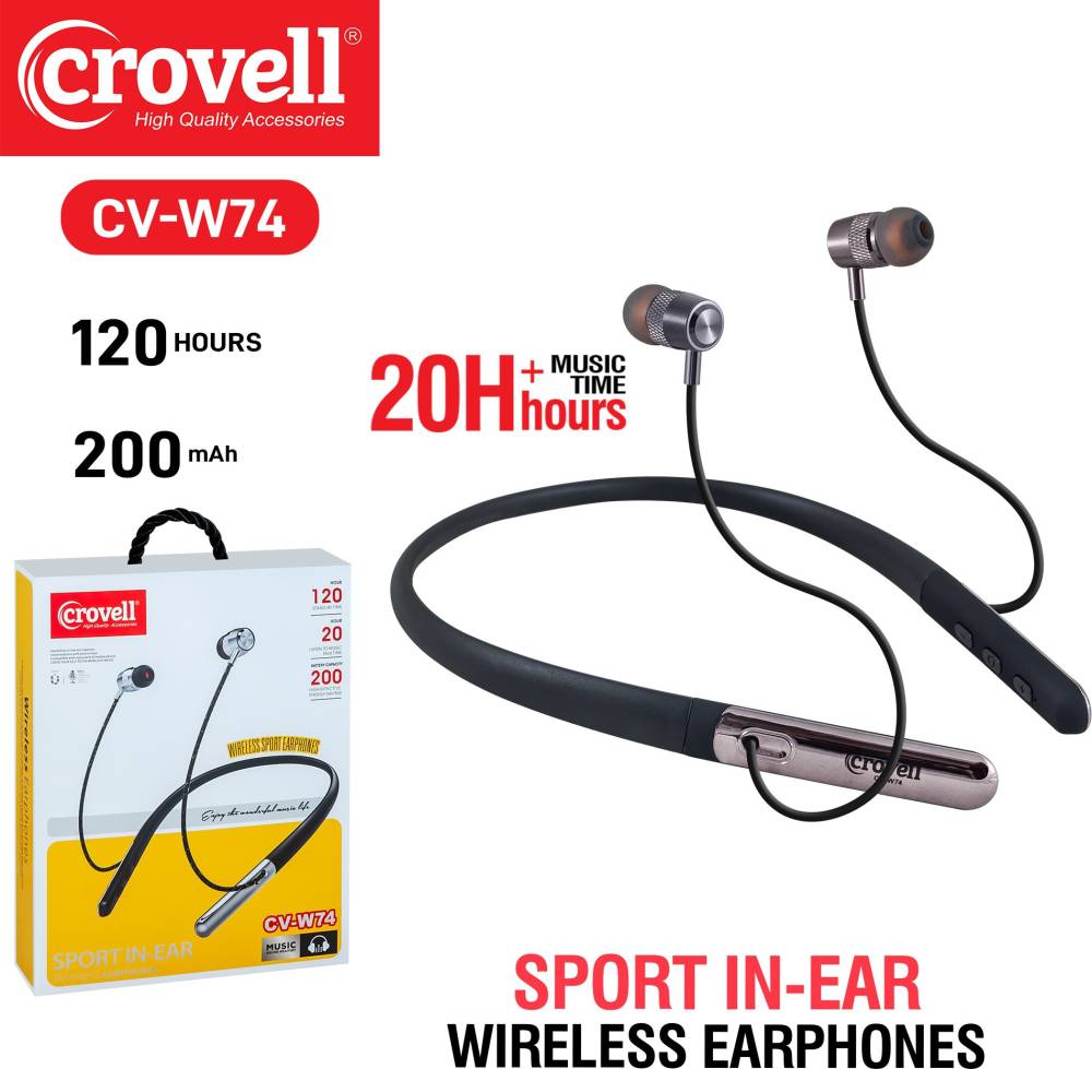 Crovell CV-W74 Sport In Ear Wireless Earphone Premium Quality Bluetooth Headset (Black, In the Ear)