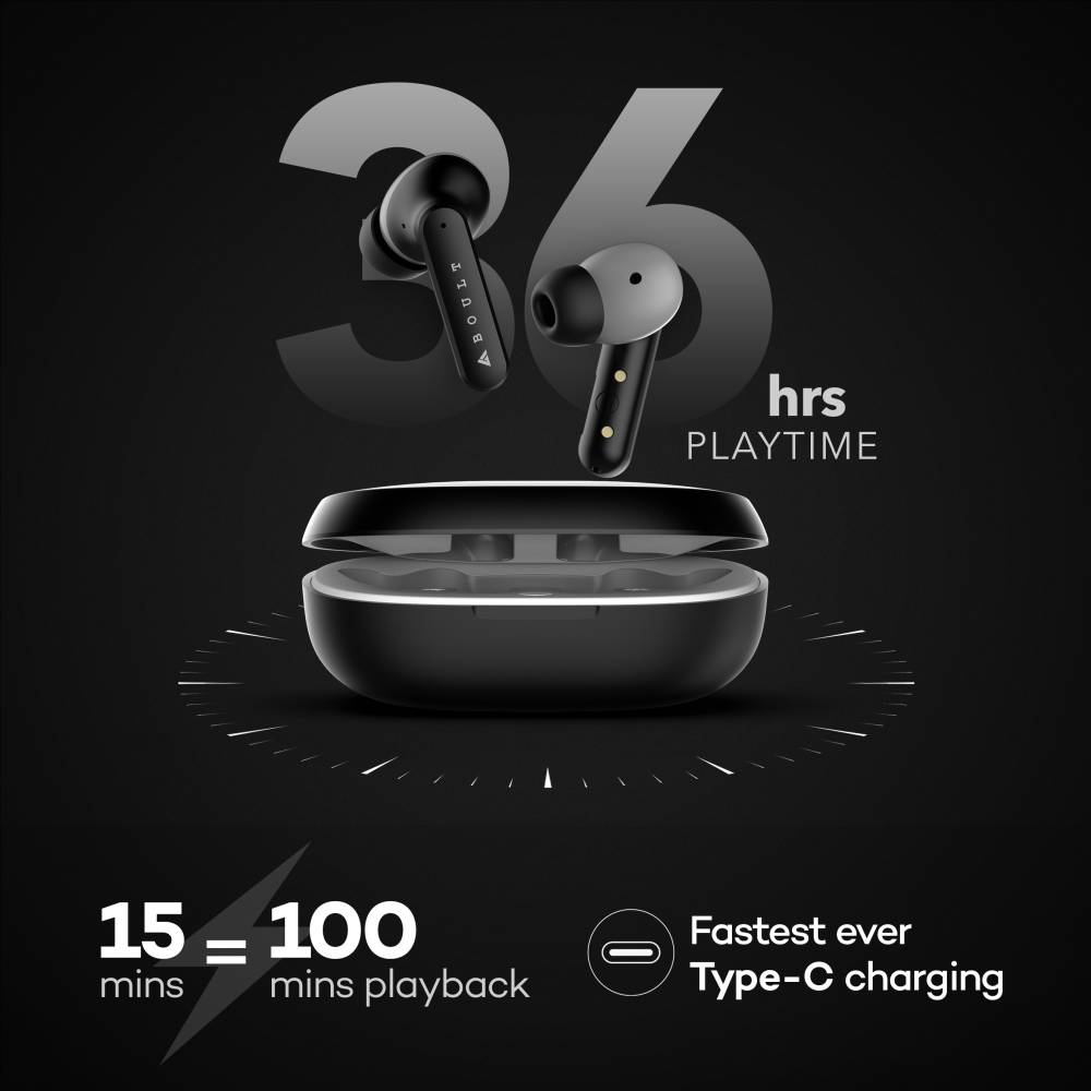 Boult Audio AirBass ENCore with Environmental Noise Cancellation (ENC) Bluetooth Headset (Black, True Wireless)