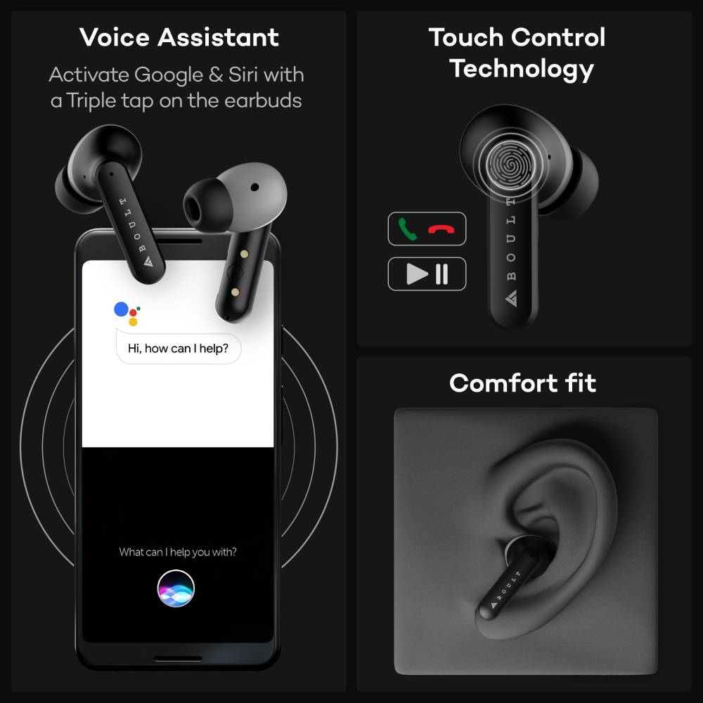 Boult Audio AirBass ENCore with Environmental Noise Cancellation (ENC) Bluetooth Headset (Black, True Wireless)