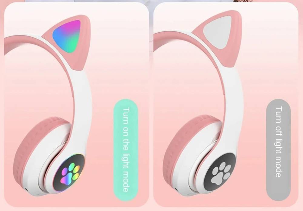 JVA Wireless Cat Headphone with LED Lighting Bluetooth Headset (Pink, On the Ear)