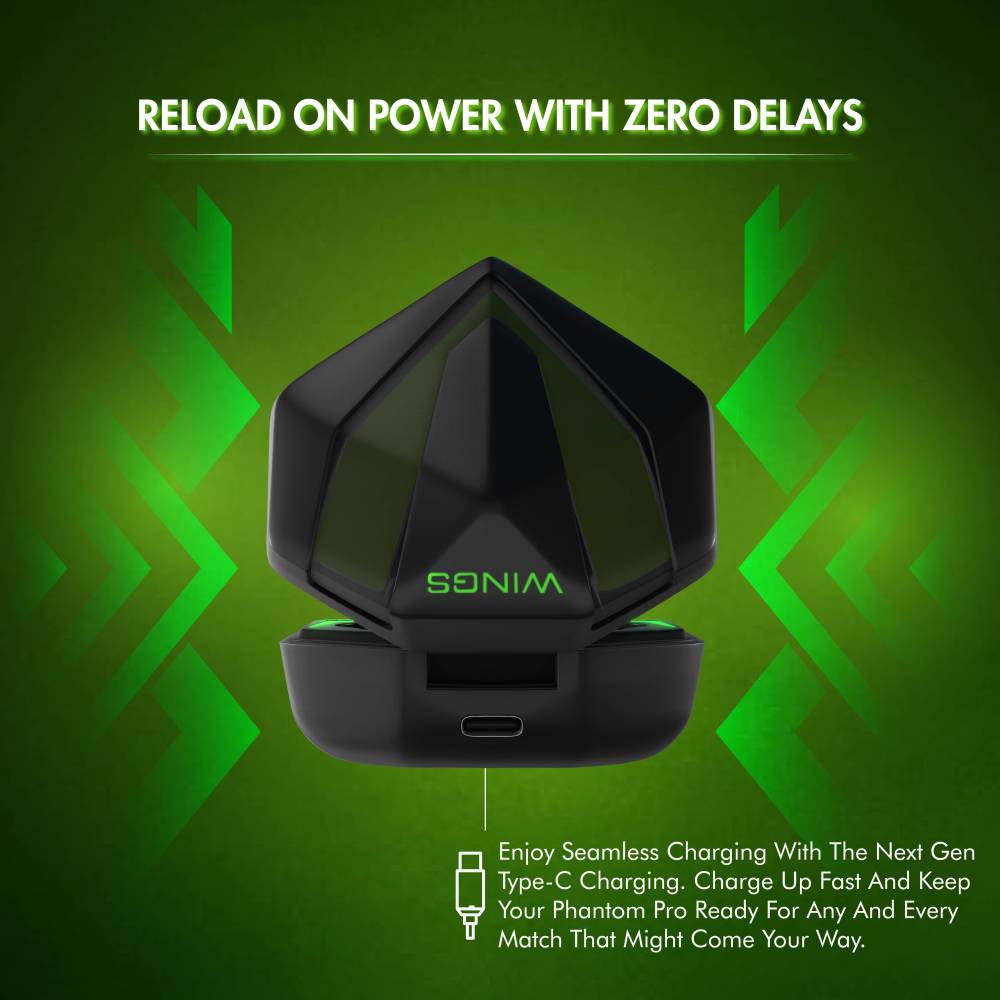 Wings Phantom Pro Gaming TWS with 30 Hrs Playtime Bluetooth Headset (Black, True Wireless)