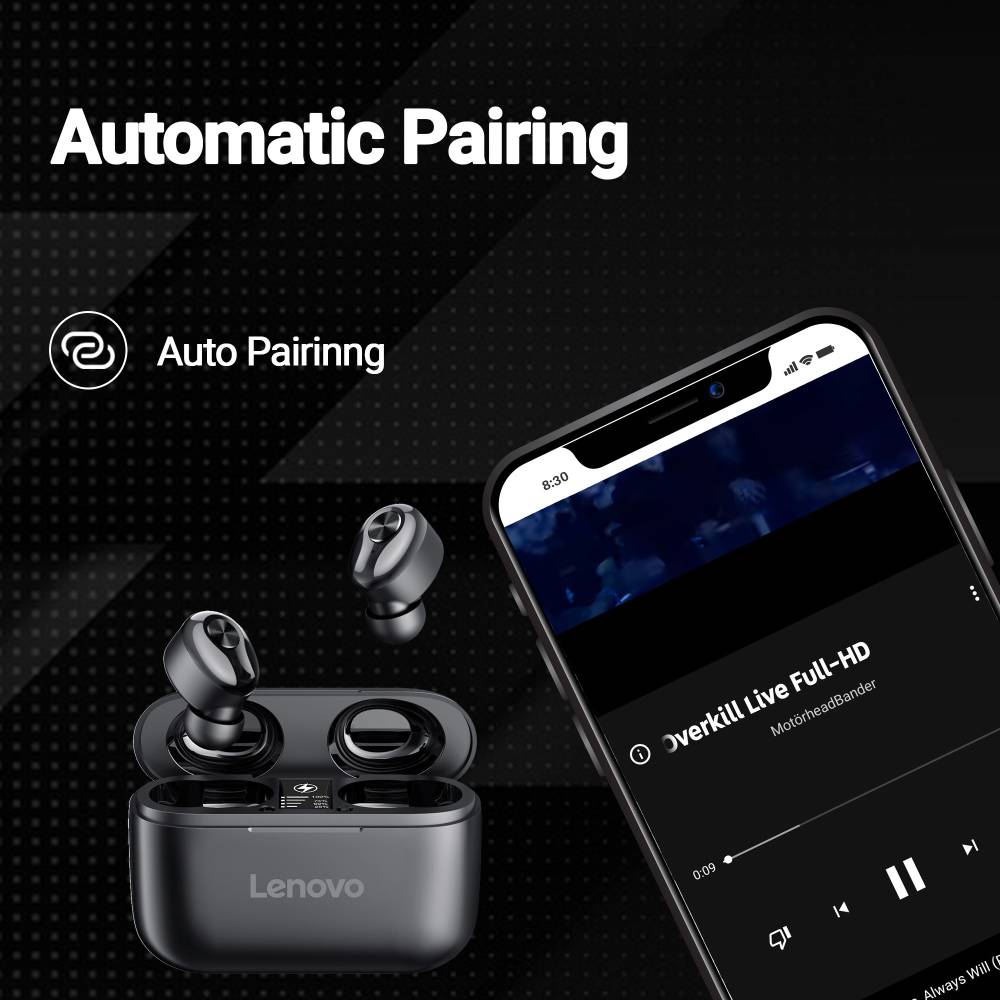 Lenovo HT18_BLACK Bluetooth Headset (Black, True Wireless)